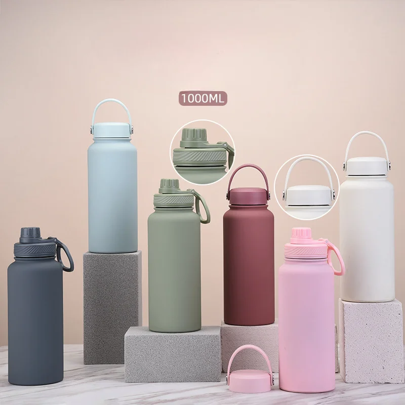 Stainless Steel Thermos Cup A Double Cover 1L Large Capacity Water Cup Portable Outdoor Double Drink Sports Kettle