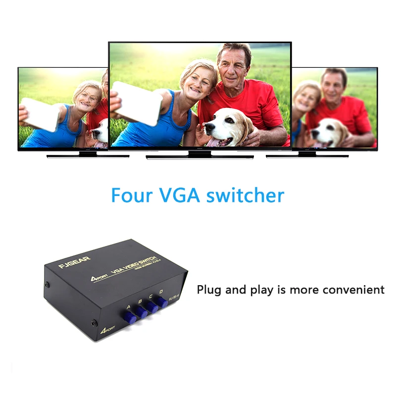 VGA Switch 4 Port VGA SVGA Video Switcher 4*1 HD Signal Amplifier Booster Splitter Wide Screen 1 in 4 out for monitor projector