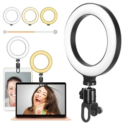 Fill Lamps 16cm LED Selfie Ring Light Dimmable Led Photography RingLight With Clip On Laptop Computer Tripod & Phone Stand