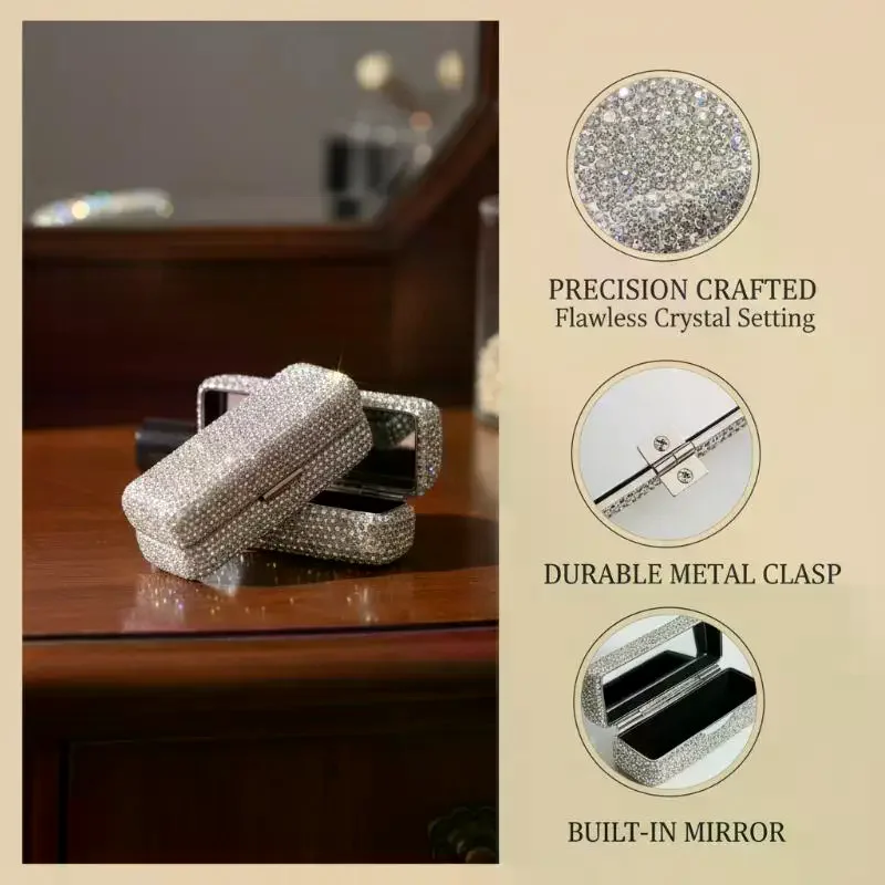 

Luxury Shiny Rhinestone Lipstick Case Fashion Exquisite Lipstick Bag Lip Gloss Protective Cover With Mirror For Women Gifts