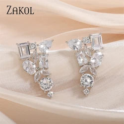 ZAKOL Irregular Marquise Zirconia Earrings for Women Shinny Geometric Square Water Drop CZ Earring Bridal Wedding Jewelry