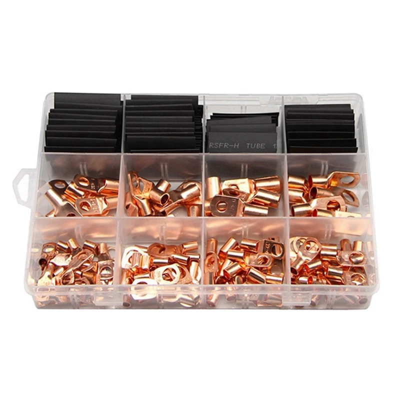 260Pcs Peeping Copper Tube Terminal 120Pcs SC Wiring Terminal 140Pcs Copper Nose Heat Shrink Tube Combination