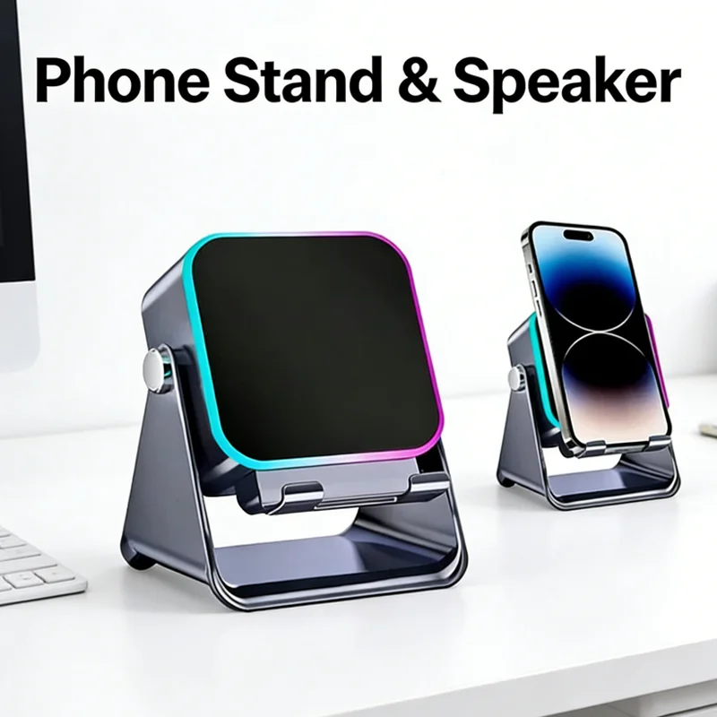 

5 In 1 Auto-induction Wireless Induction Speaker Portable Bluetooth Phone Holder 8 Mode RGB Light Phone Stand Surround Sound