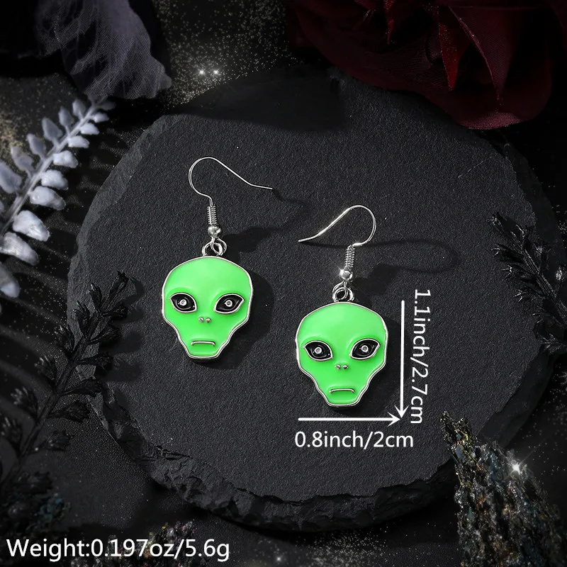 Funny Punk Alloy Red Lips Colorful Alien Earrings For Women Men Extra-terrestrial Drop Earrings Halloween Jewelry