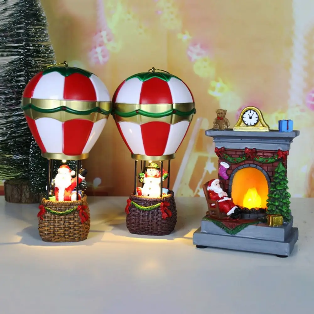 Luminous Christmas Hot Air Balloon Ornament Resin Hanging Christmas Glowing Ornaments with LED Light Santa Claus/Snowman