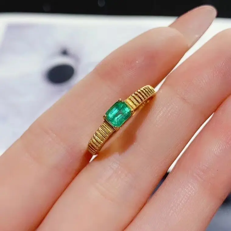 Natural Emerald Ring 4mm * 6mm for Daily Wear Emerald Ring Fashion 925 Sterling Silver Emerald Jewelry