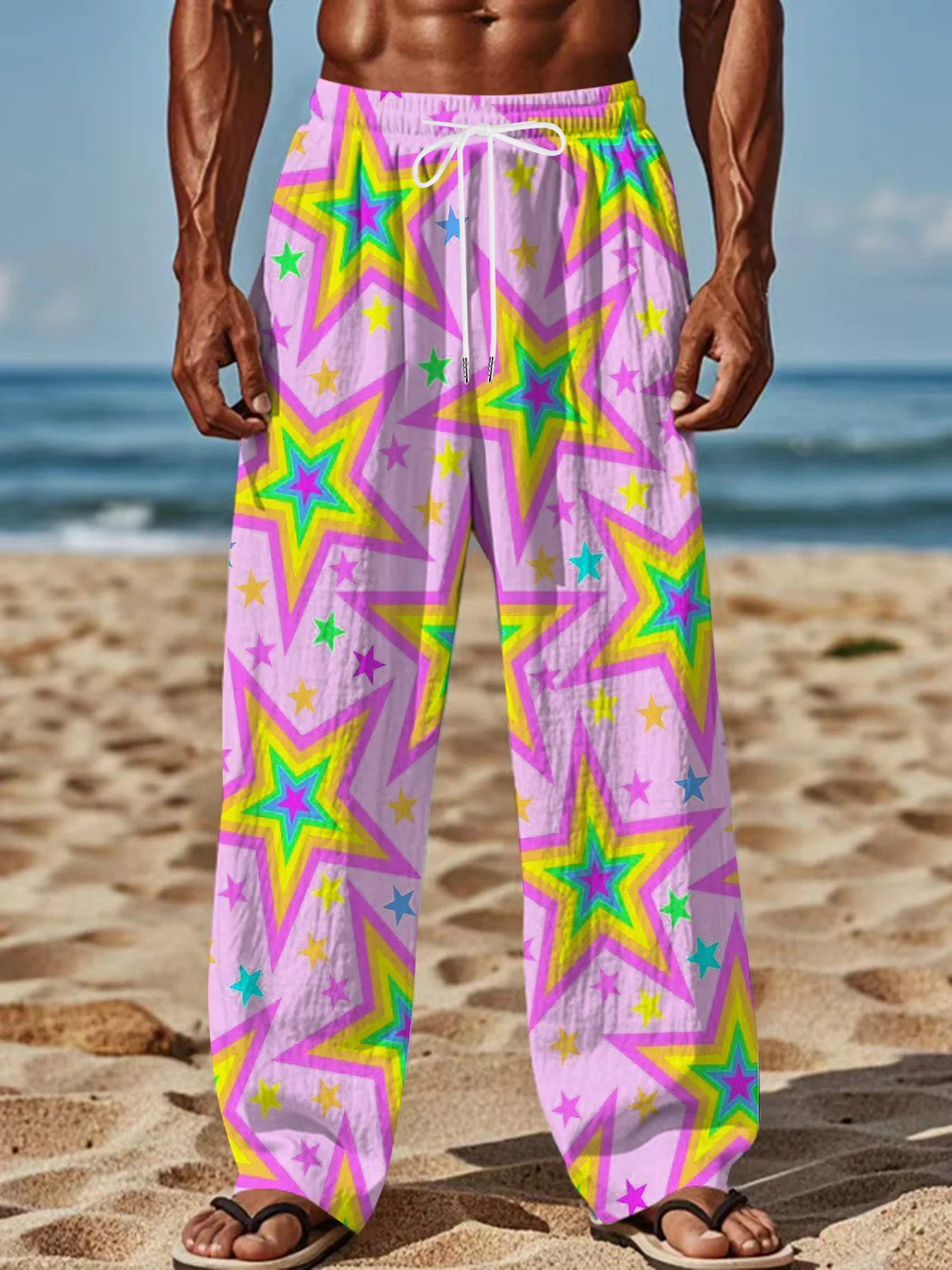 

Pink Star Fresh and Cute 3D Printed Men's and Women's Same Style Beach Pants Elastic Casual Fashion Street Wear Pants