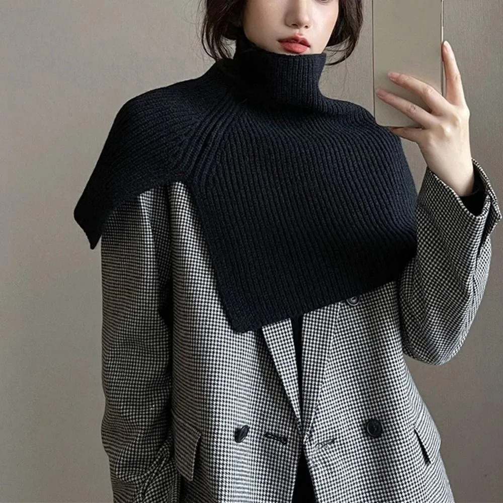 

Retro Pullover Knitted Shawl Warm Irregular High Neck Scarf Thicken Scarves Neck Wraps Women
