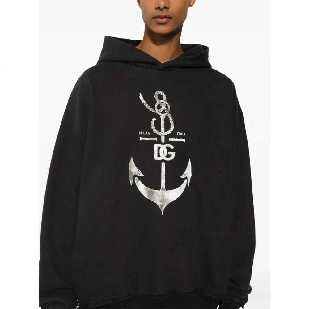 Luxury Brand Men's Hoodie Anchor Pattern Printed Nautical Sweater Autumn and Winter Fleece Loose Casual Men's Pullover