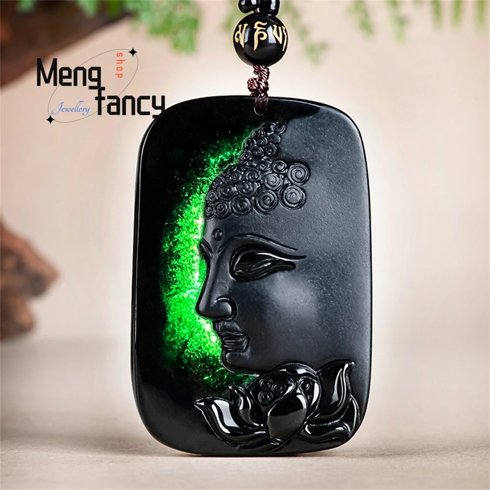 

Natural Emerald A Goods Popular Jade Flower See Buddha Jade Pendant Ice Pendant Men's And Women's Jade Pendant Luxury Necklace
