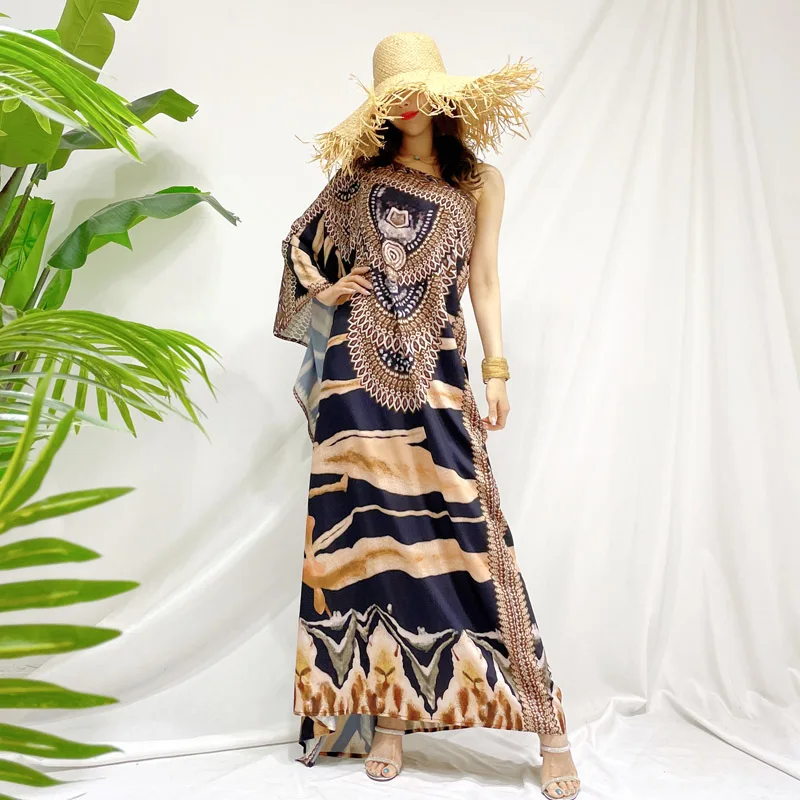 مثير غير متناظرة الكتف طويل الصيف الدكتور المرأة الراقية التخسيس شاطئ Vaion بحر ن طباعة فضفاضة الخصر با... #3