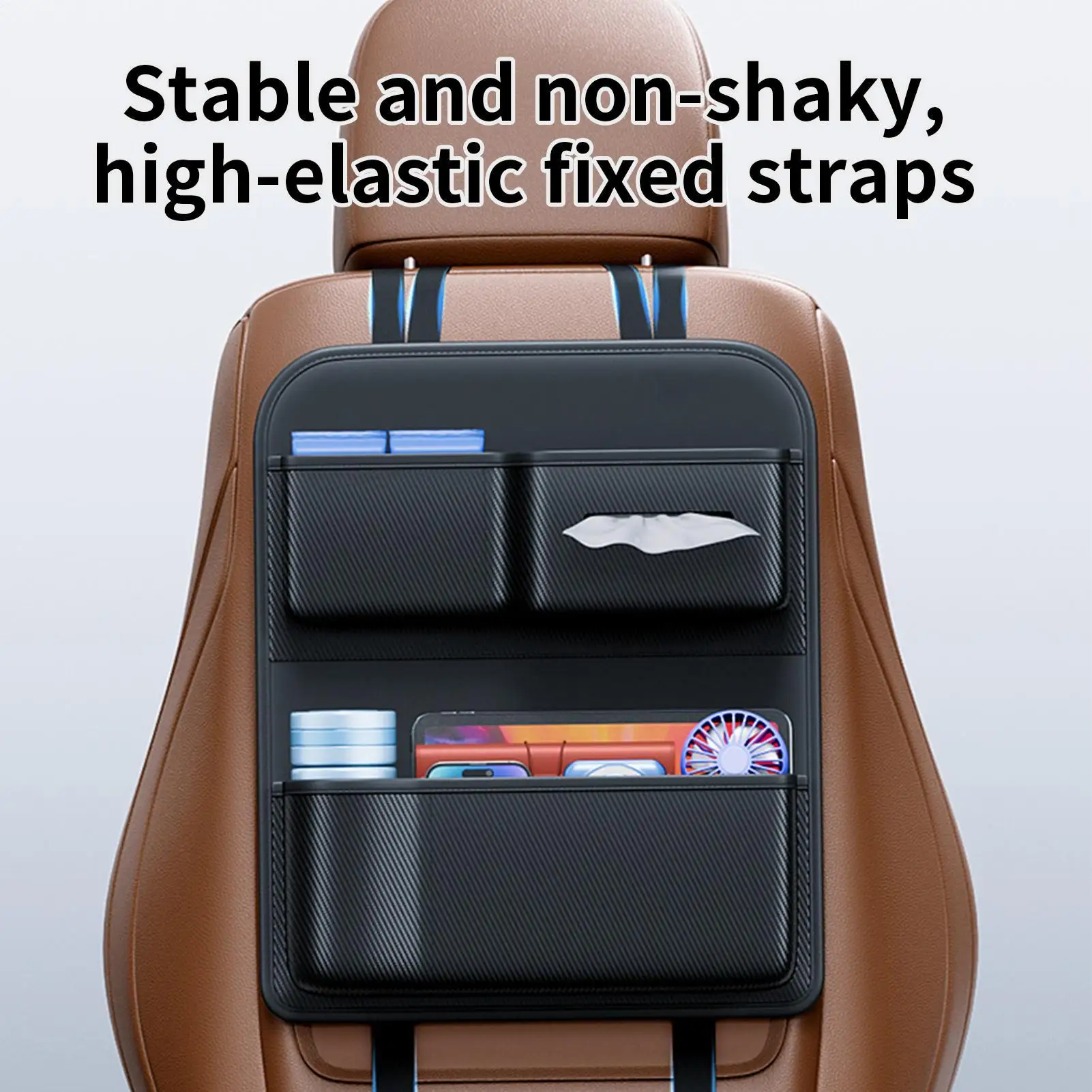 

Backseat Car Organizer Multi-Pocket with Tissue Box Cup Holder Back of Seat Car Organizer Kick Mats for Truck SUV RV Sedan
