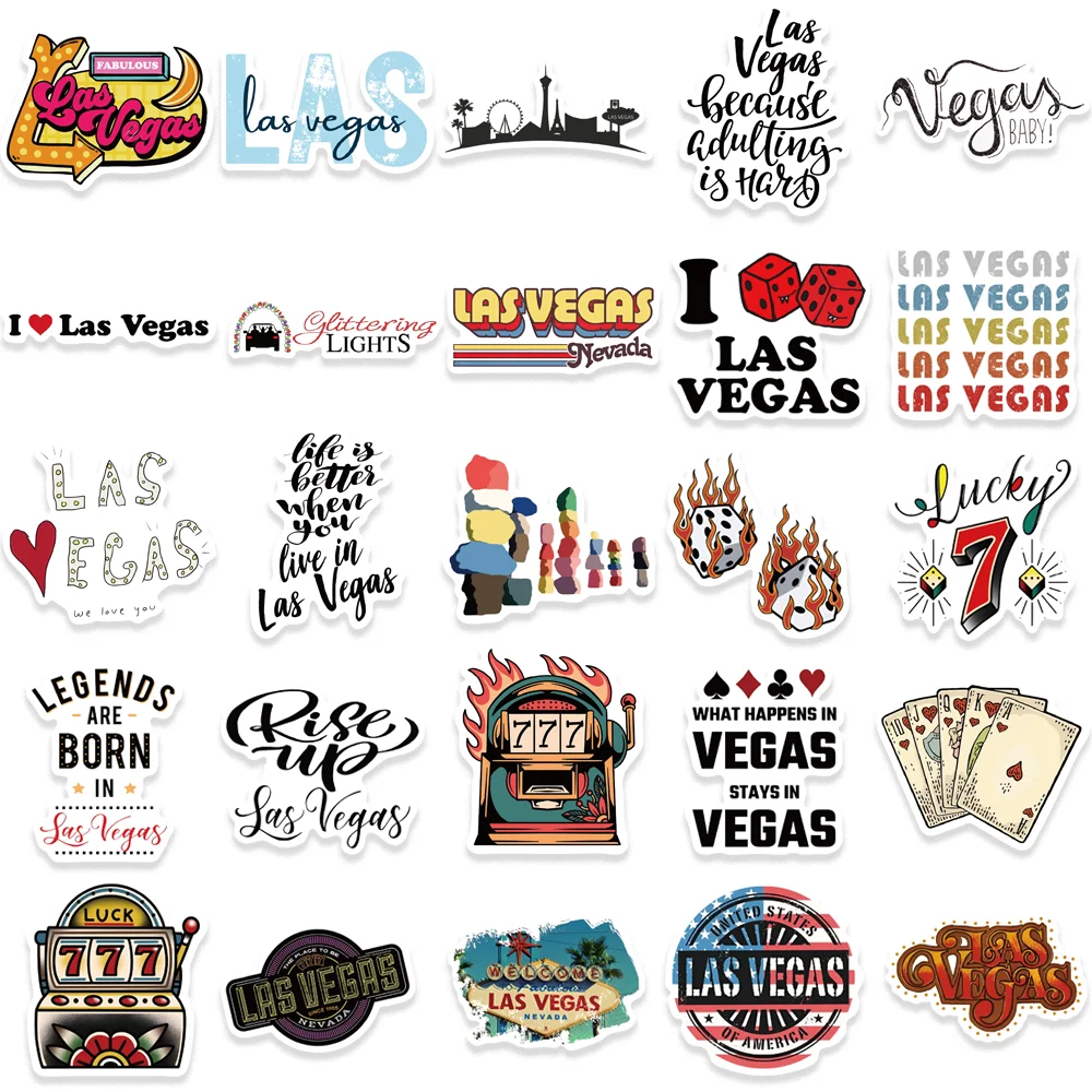 50 pz Vintage Las Vegas adesivi cartone animato impermeabile Graffiti fai da te adesivo decorazione Scarpbook Skateboard Laptop Notebook Diary