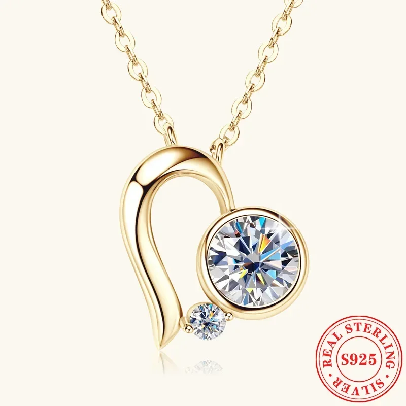 

18k Gold Plated 6.5mm Bezel Moissanite Heart Pendant Necklace Real 925 Silver for Women Jewelry Anniversary Wedding Gift