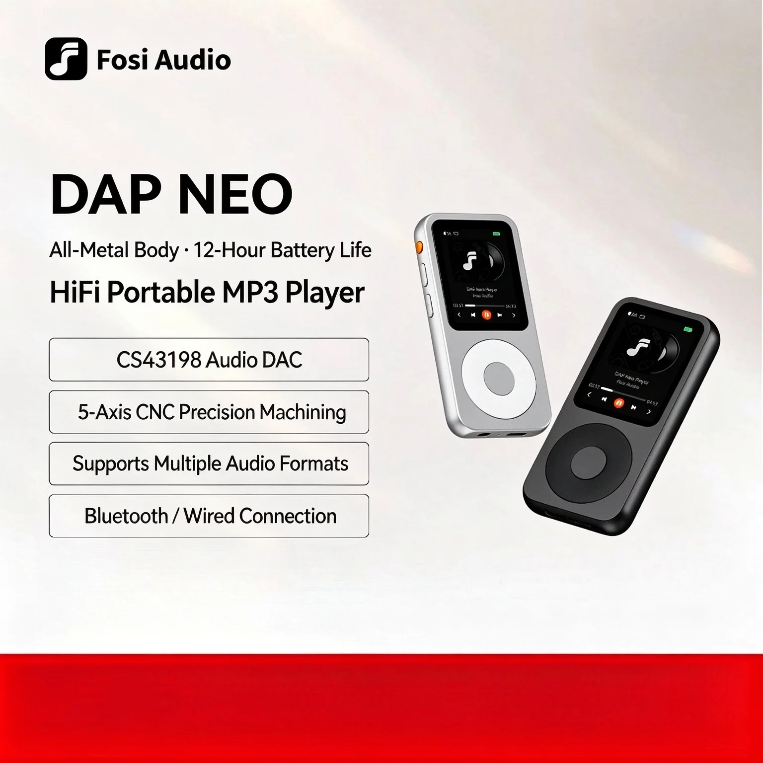 FosiAudio DAP NEO Retro Music MP3 CS43198 DAC Bluetooth Wired HIFI 16/64G Walkman 2.4-inch TFT Liquid Screen Portable Player