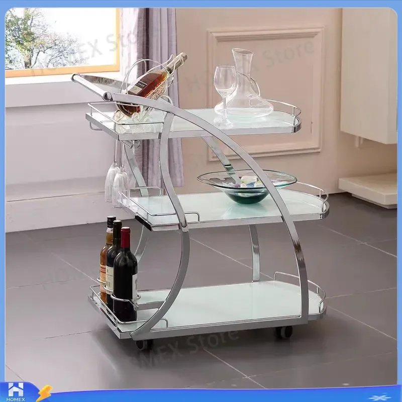 Stainless Steel Food Delivery Cart Hand Push Dim Sum Trolley Mobile Cake Serving Cart Restaurant Wine Tea Service Cart for 4S