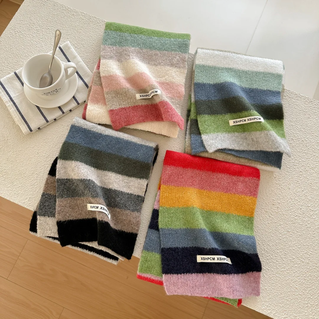 ผ้าพันคอไหมพรมถักลายสายรุ้ง ยู - Wool Scarf Men บทวิจารณ์และราคา
