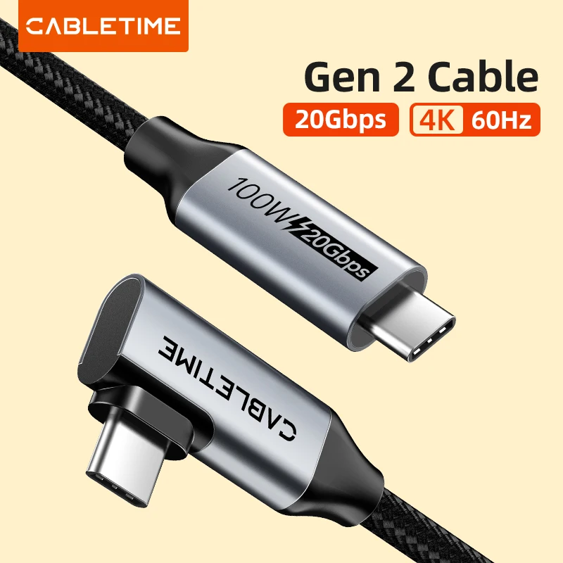 Kabel USB C 3.2 Gen 2 20Gbps kabel 90 stopni PD 100W 4K 60 HDR 3D wizja do laptopa iPad obraz projekcja C448