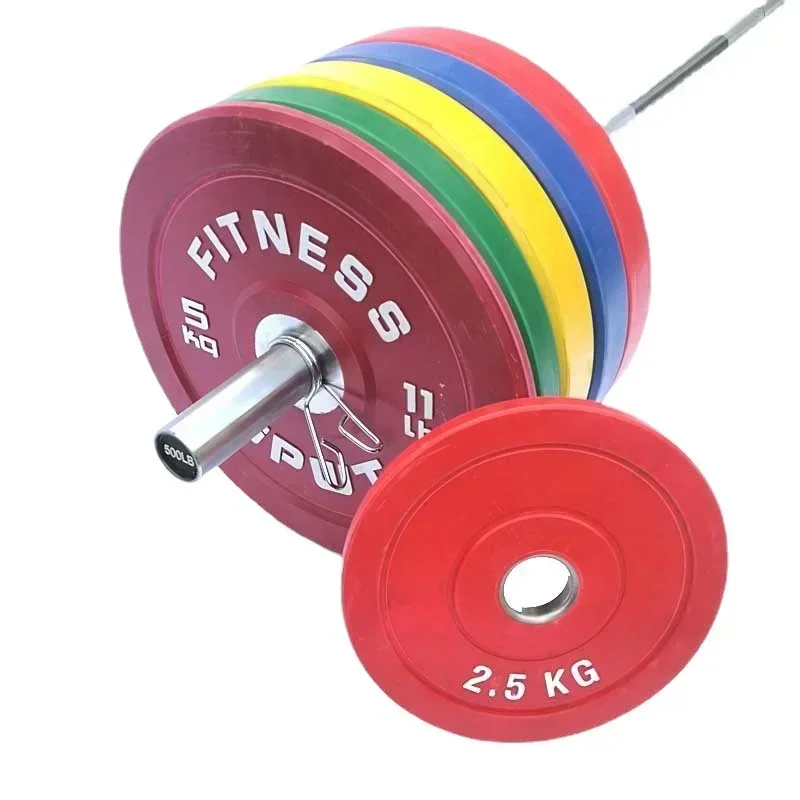 

Upgrade New Full Weight Competitive Large Hole All-Rubber Barbell Piece Gym 5.5 Lb -55 Lb Color Barbell Weight Plate