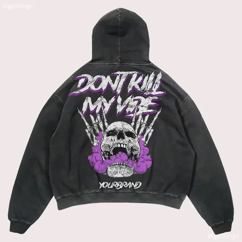 Popular Printing Design Happy Demon Dog Hoodies Women Retro Streetwear Casual Cotton Sweatshirts Couples Harajuku Goth Cloth MN5