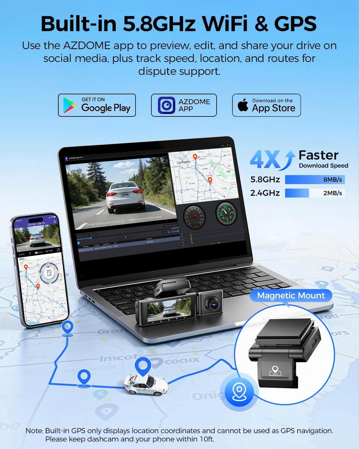 업그레이드 AZDOME M550 프로 대시캠 4K 전방 대시캠 자동차 5.8GHz 와이파이... - 2