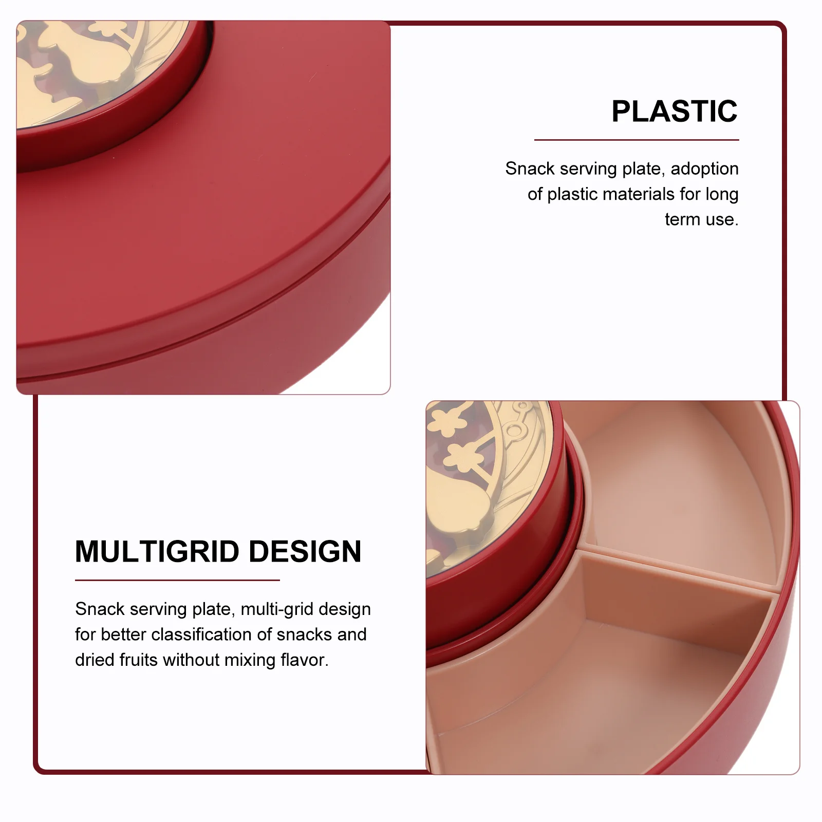 

Snack Tray Divided Serving Platter Chinese New Year Candy Tray Lid Container for Wedding Snacks Dried Fruit Storage