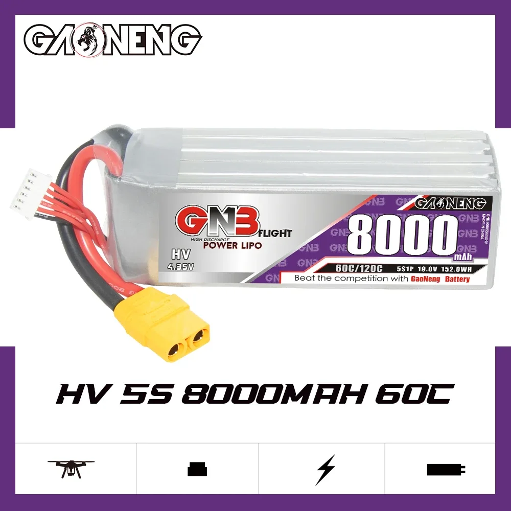 

GAONENG GNB 8000mAh HV 5S 60C 120C 19.0V XT90 LiPo Battery Truck RC Airplane Helicopter MultiCopter RC Boat RC Hobbies