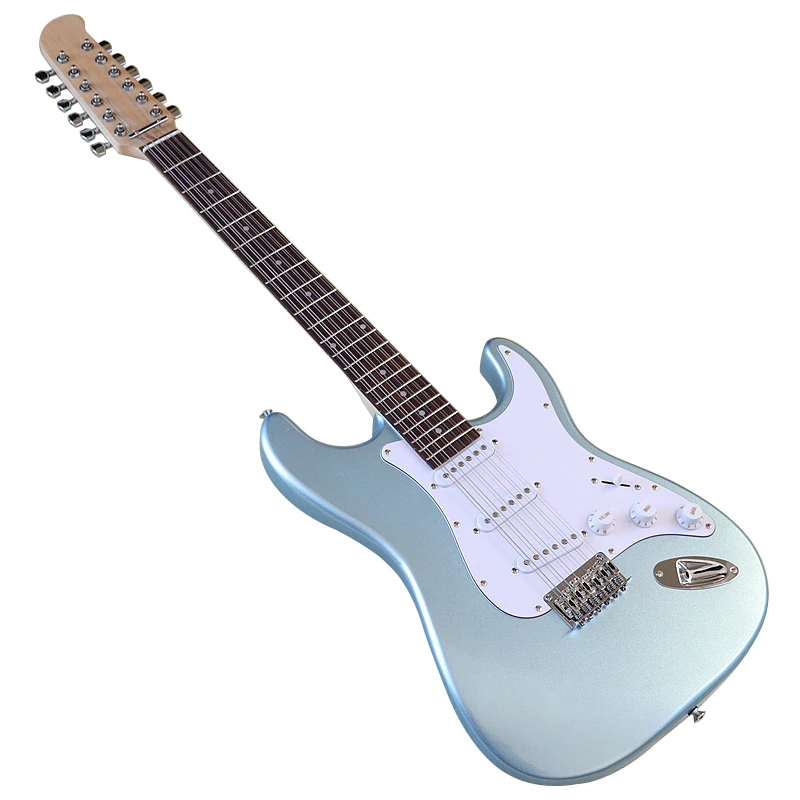 High Gloss 12 String Electric Guitar 39 Inch Solid Okoume Wood Body 12 Strings Guitar Good Handicraft Metallic Blue & Green