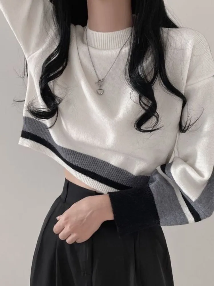 

Шикарный осенне-зимний свободный вязаный свитер в полоску с воротником-стойкой и воротником-фонариком Sve Women's Faion Online Exclu...