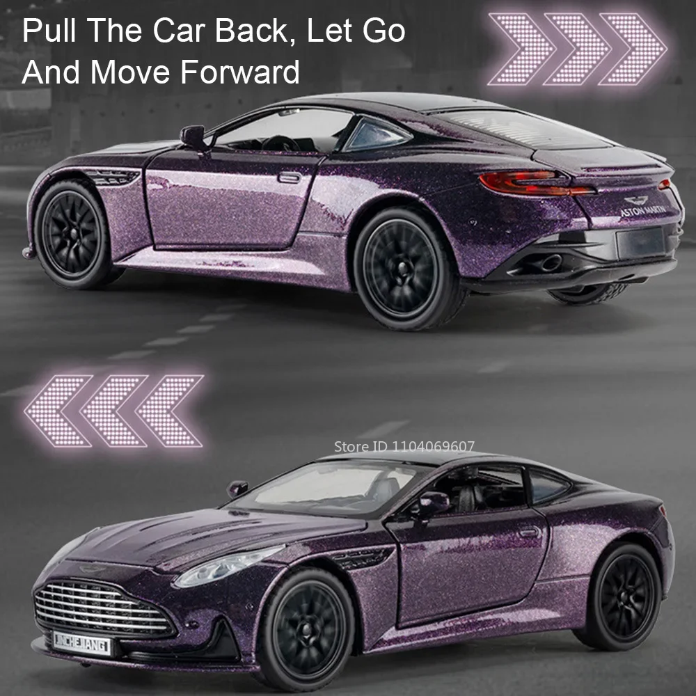 Spielzeug im Maßstab 1:32, DB12-Modell, Supercars, Legierung, Druckguss, Türen, geöffnet, Ton, Licht, zurückziehen, exquisite Innenausstattung, Weihnachtsgeschenke für Kinder