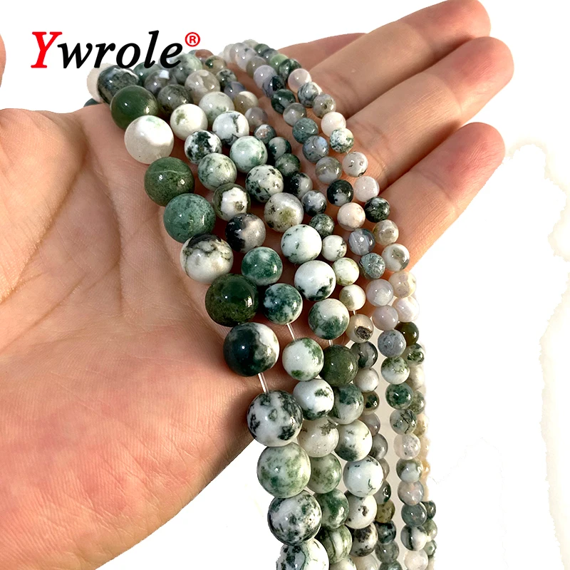 Natural Tree Agate Stone Beads Loose Smooth Round Gemstone For Jewelry Making DIY Bracelet Earrings Accessories 4-12MM 15\'\'