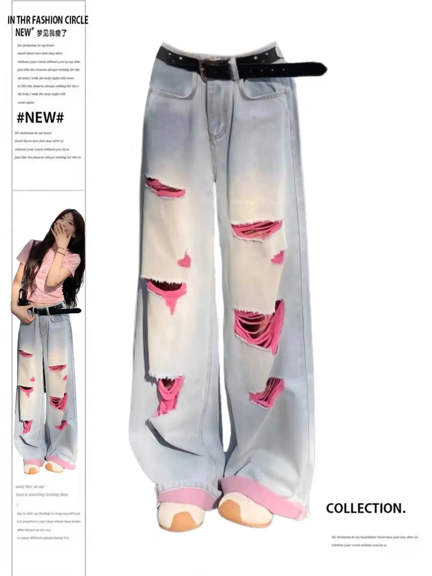 

Women's Y2k Baggy Ripped Jeans Harajuku Vintage Oversize Hip Hop Grunge Denim Trouser Japanese 2000s Style Boyfriend Jeans Pants