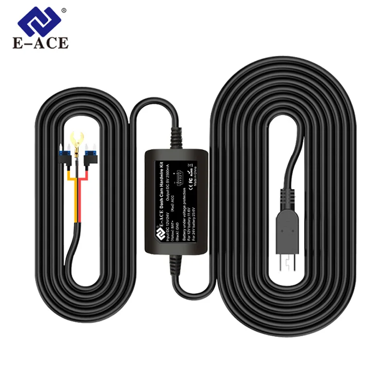 E-ACE Type-c 3.5 Meters Buck Line  Car Charger Hard Wire Hardwire Kit For Dash Cam Reaview Mirror 24H Parking Monitoring