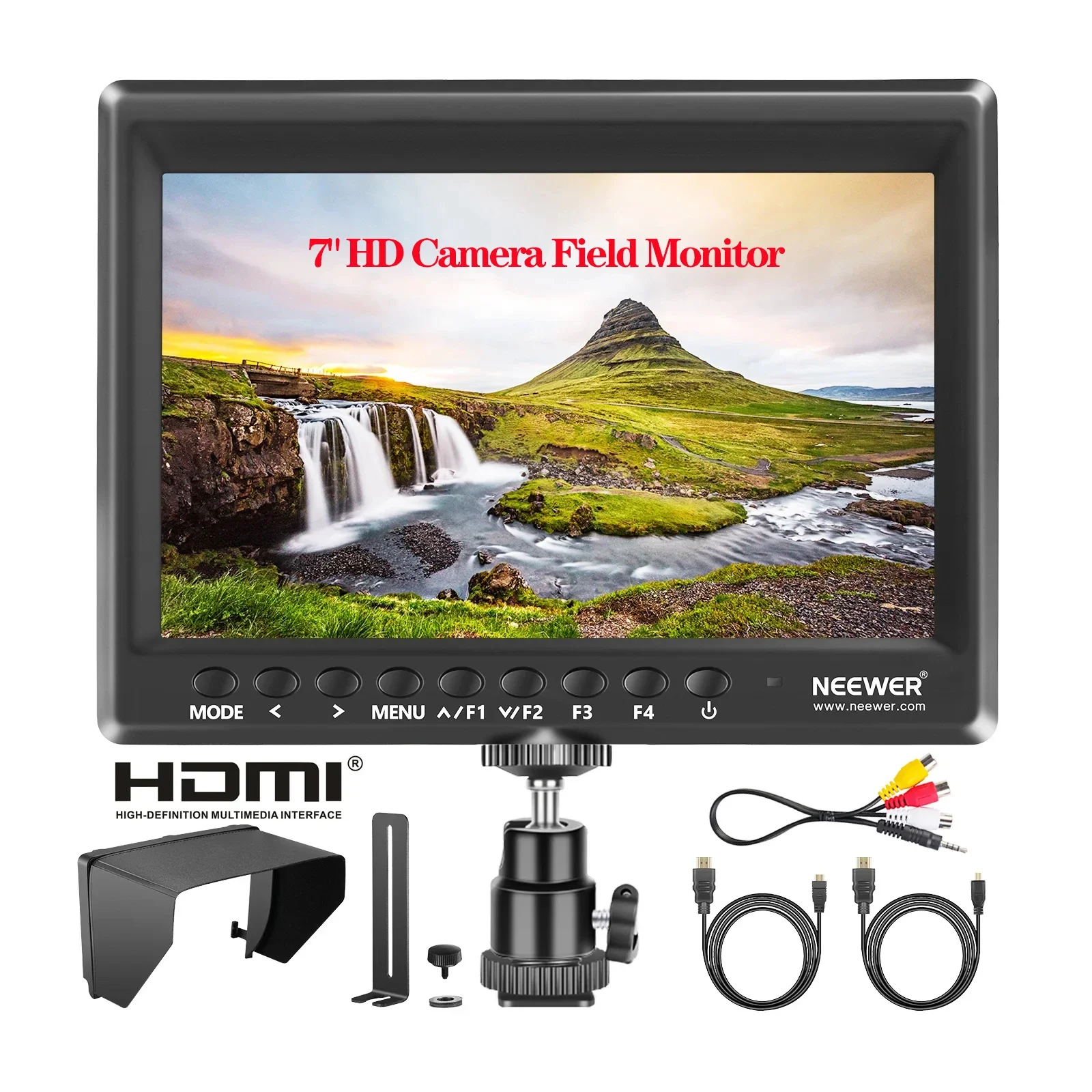 NEEWER F100 7inch HD Camera Field Monitor Camera Field Monitor Video Assist Slim IPS 1280x800 Input 1080p with Sunshade