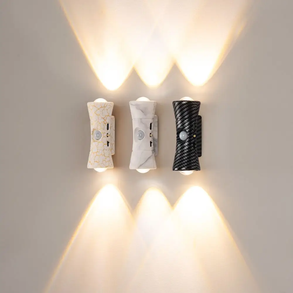 Dual Up Down Lighting PIR Motion Sensor Wall Lamp Waterproof Rechargeable LED Wall Light 3 Color Light Modern Design