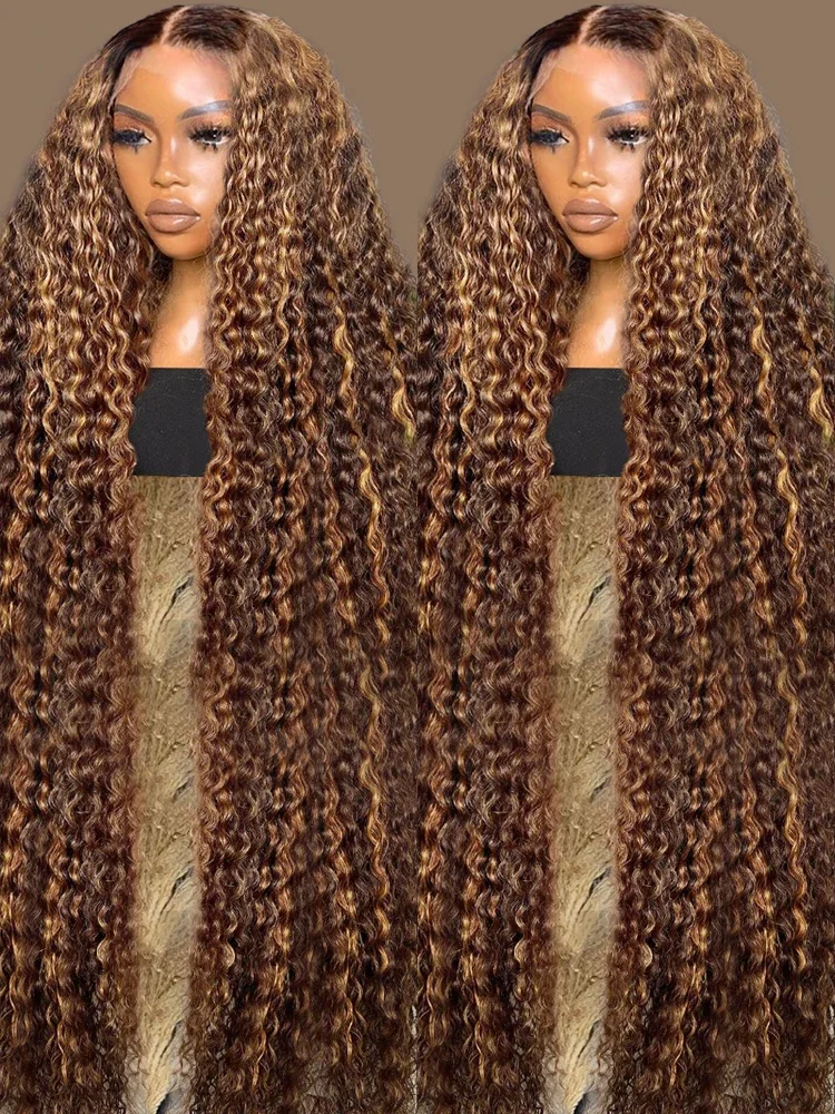 

40Inch Obmre Highlight Wig Human Hair Curly Loose Deep Wave Lace Frontal Wig 4/27 Colored Brazilian 13x4 Glueless Wigs For Women