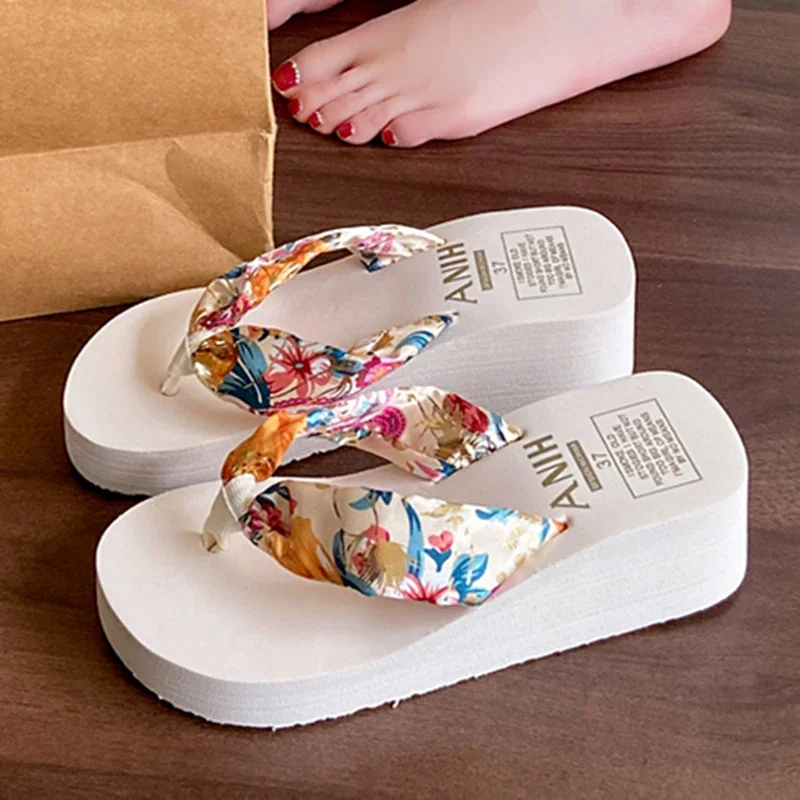 الصيف النساء الوجه يتخبط زهرة منصة النعال قباقيب عادية في الهواء الطلق صنادل شاطئ حذاء للحديقة الإناث داخلي المنزل الشرائح 36-41 #1