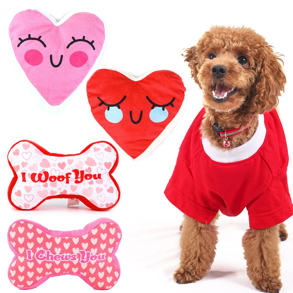 Love Bone Pet Decompression Toys Puppy Cat Strawberry Chew Toys for Dog Dental Health Plush Toys Dog Accessories Pet Supplies