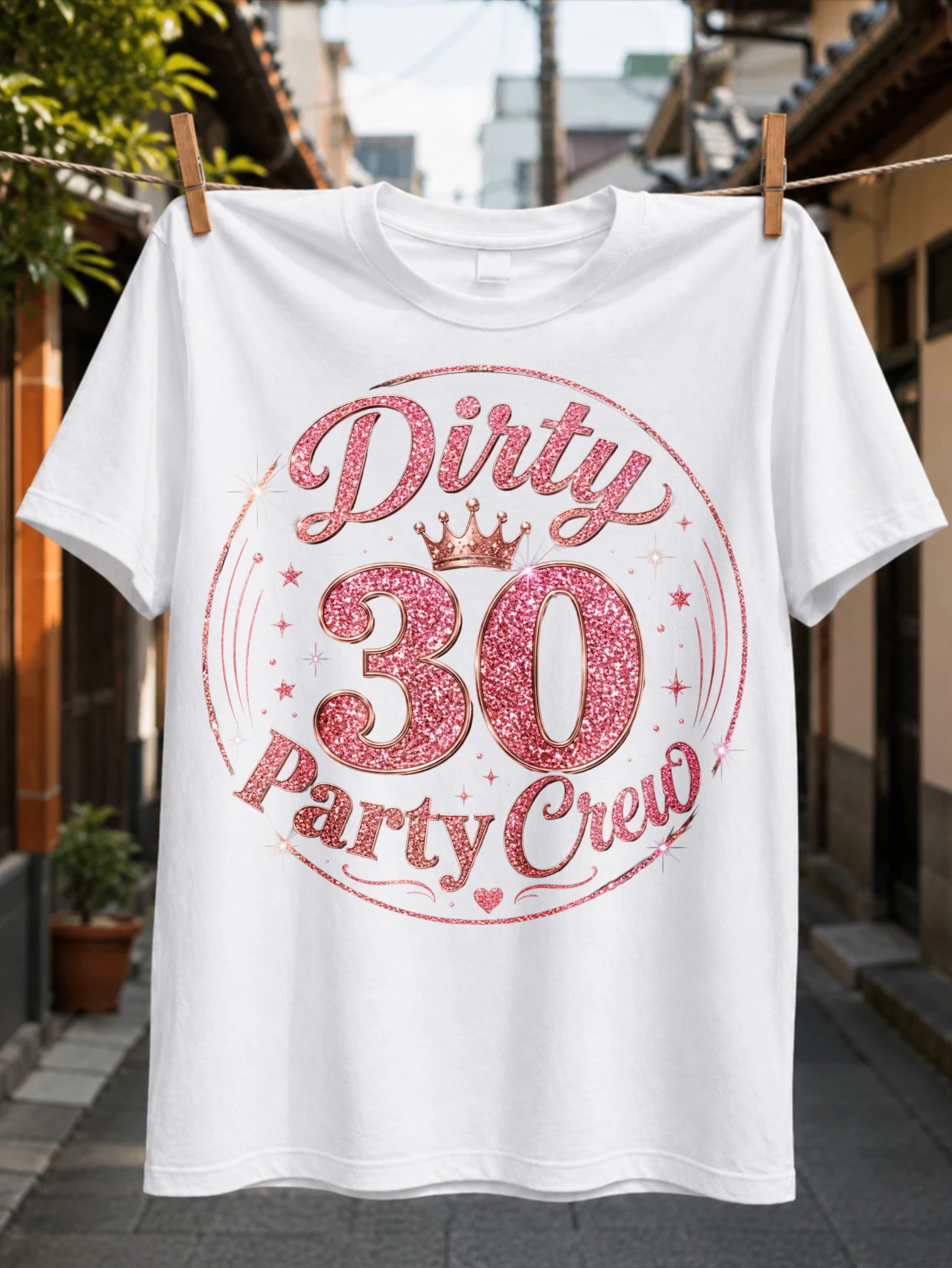 sparkling pink DIRTY 30 PARTY CREW with crown stars and glitter effect vibrant celebration statet  Unisex All T-Shirt