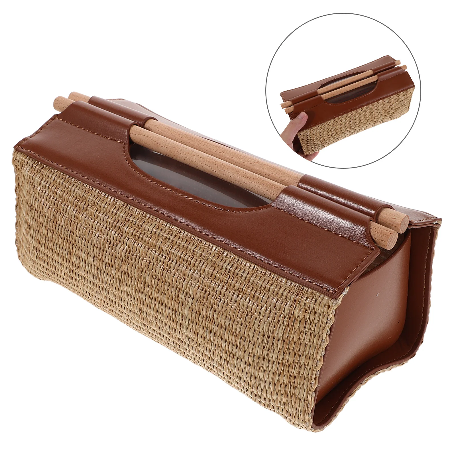 

Brown: French Retro Woven Tissue Holder Rectangular Napkin Box Cover For Dining Room Tabletop Bathroom Desktop Decorative