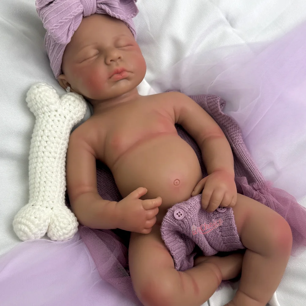 Boneca reborn de silicone realista, 20 polegadas, artesanal, macia, recém-nascida, preta, menina, para coleção de arte, projetos diy e presentes para o dia das crianças