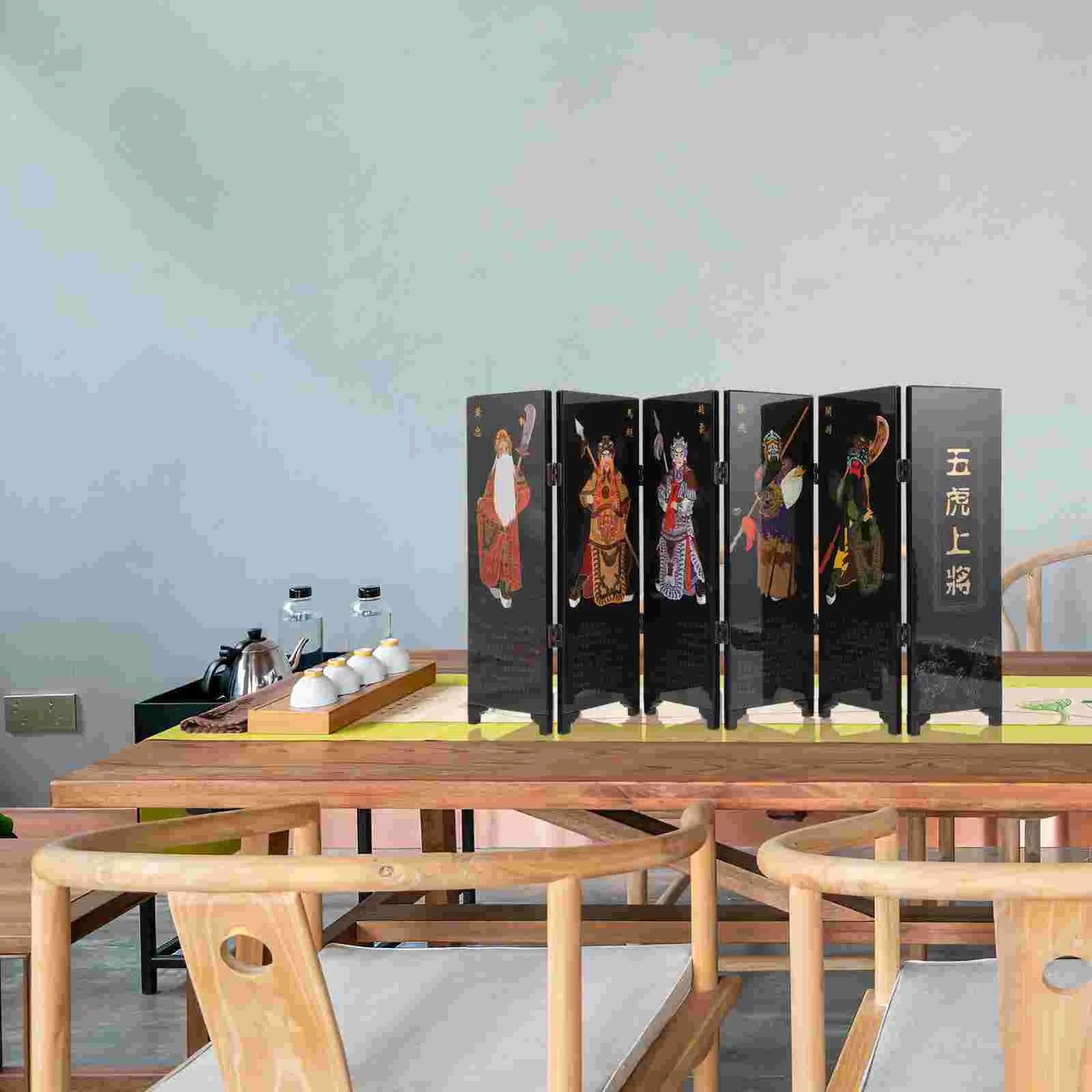 ديكور الرجعية شاشة صغيرة قابلة للطي الزينة الصينية لوحة سطح المكتب الحرفية الجنسية نمط زخرفة خشبية الطفل #5