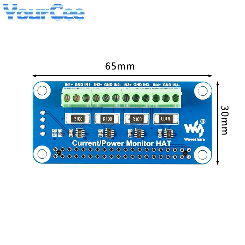 4 Channels Power Monitor HAT for Raspberry Pi Current Voltage and Power (Power Consumption) Monitor Built-in ADC I2C Interface