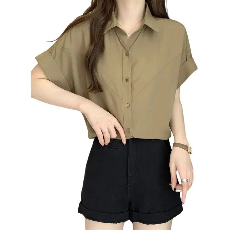 Shirts met korte mouwen Dames Jacquard Patchwork Pintucked Geplooide Top Kantoor Minimalistisch Modern Elegant OL Lady Professional Urban