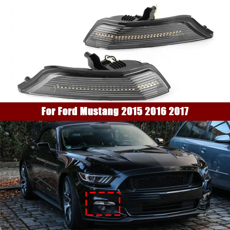 

For Ford Mustang 2015 2016 2017 Car LED Front Turn Signal Light with Water Flashing White DRL and yellow turn light with Flowing