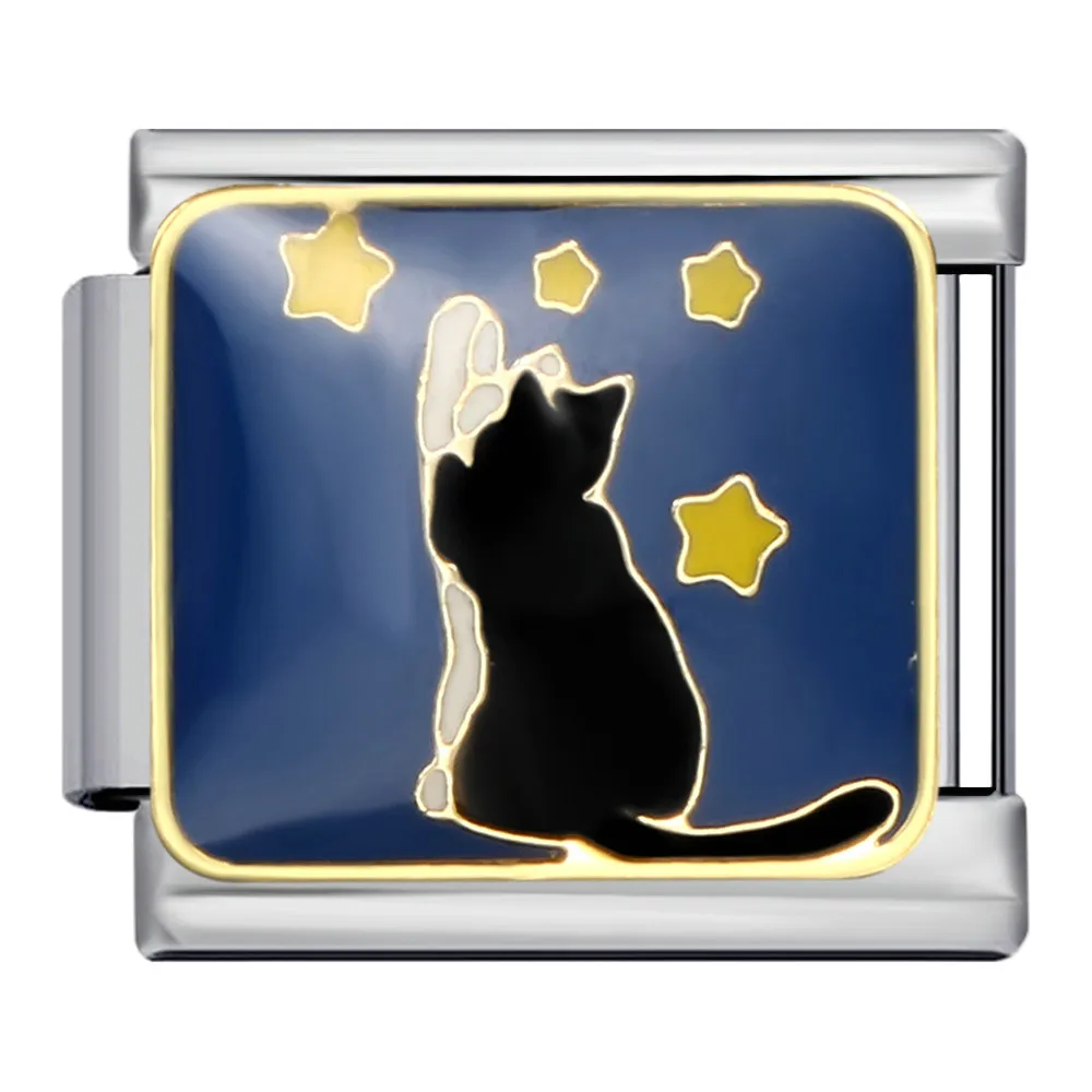 Fashion Cute Animal Small Cat Fit Women Men Italian Charm Link 9mm Stainless Steel Jewelry For Gift DIY Making Beads Bracelets