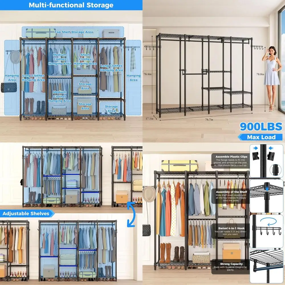 

Большая сверхмощная вешалка для одежды с полками, регулируемая проволочная вешалка для одежды, функциональные вешалки для одежды для подвешивания одежды Freestan