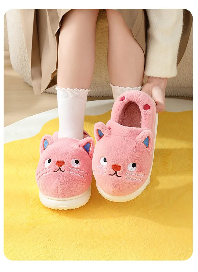 Winterwarme, geschlossene Katzenpantoffeln für Damen, verspielte, seitlich gefleckte, flauschige Loafer, flauschige Hausschuhe für Damen, Plüschpantoffeln. – Detail 5