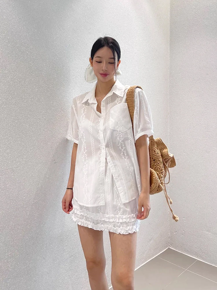 Liangliang design csa de renda bordada pesada fena verão novo estilo pequ público emenda renda meia saia conjunto d...