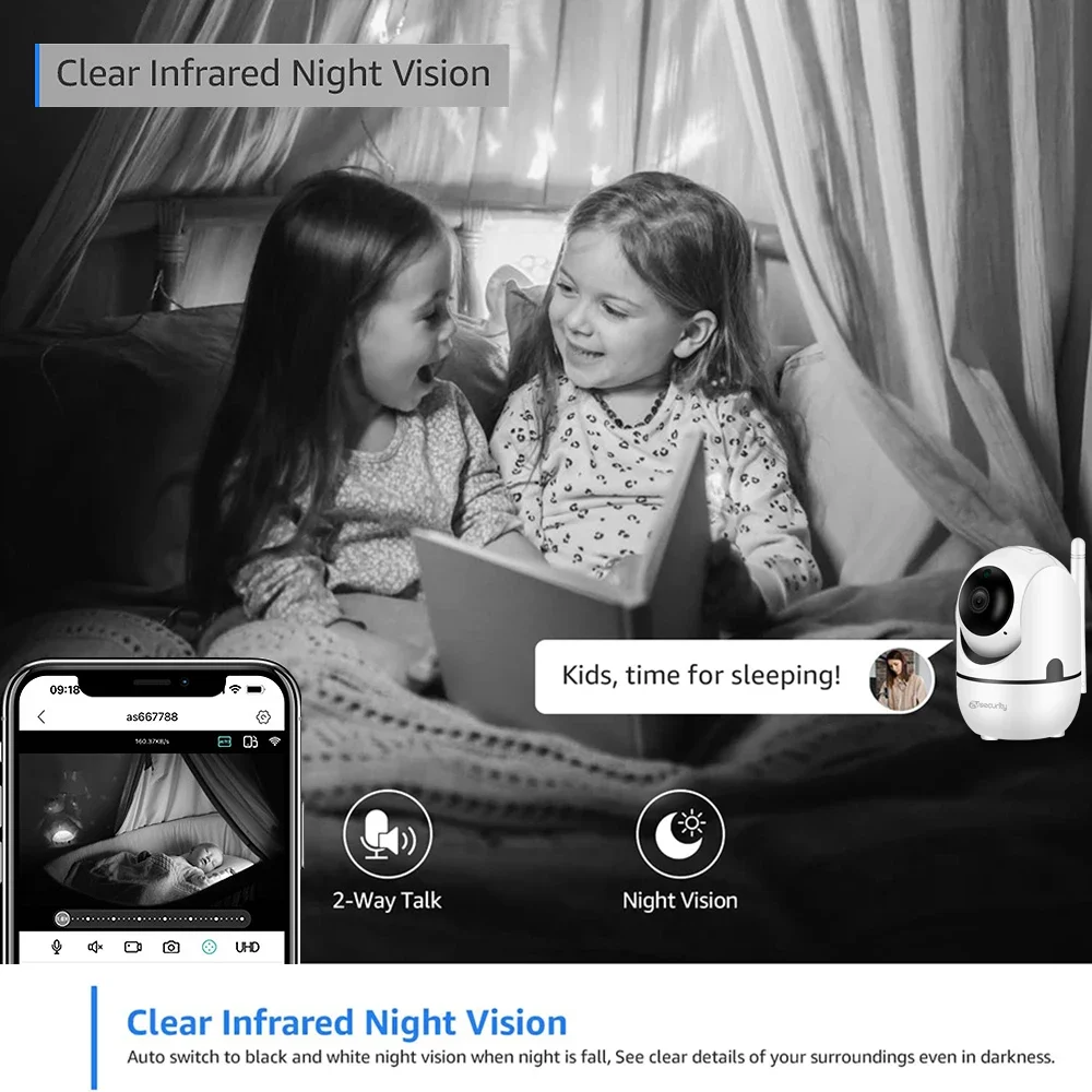 Imagem -03 - Câmera de Vigilância Interna para Bebê e Pet 1080p Full hd Wifi Pan Tilt ip Segurança Doméstica Rastreamento Automático Detecção de Movimento Icsee